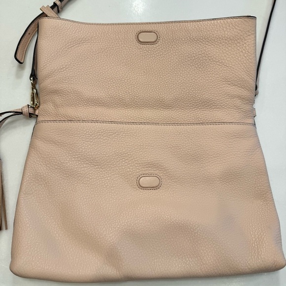 Tory Burch Thea Pebbled Leather Fold Over Crossbody/Clutch W/ Tassel Blush Pink - Picture 5 of 16